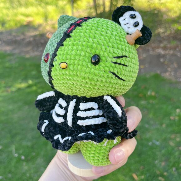 HelloKitty Crochet Doll in Zombie Costume | Glow-in-the-Dark Handmade plush - Picture 9 of 11